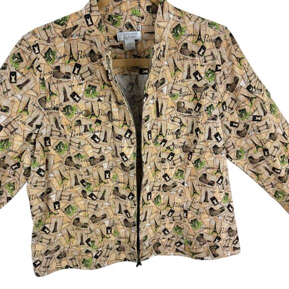 Christopher & Banks Paris Eiffel Tower 3/4 Sleeve Full Zip Linen Cotton Jacket L - Picture 4 of 8